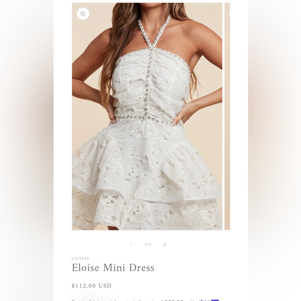 White Lace Tiered Halter Dress with Crystal Trim